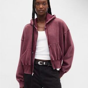NWOT Gap VintageSoft Wedge Zip Hoodie Tuscan Red Wash Medium Retail $60